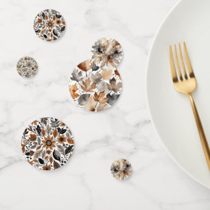 Brown Grey Watercolor Maple Leaves Pattern Wedding Confetti