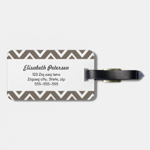 Brown grey whimsical zigzag chevron pattern luggage tag