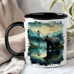 Brown Grizzly Bear Forest Reflection Mug<br><div class="desc">Enjoy your favourite beverage with the Brown Grizzly Bear Forest Reflection Mug. This unique mug features a stunning design of a grizzly bear by a serene forest lake, with the lush greenery and majestic mountains beautifully reflected in the water. Customised with your name, it adds a special touch that makes...</div>
