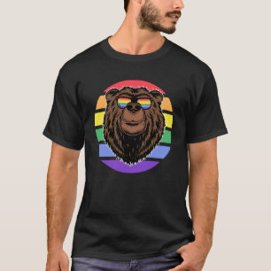 Brown Grizzly Bear Gay Pride Flag Rainbow Californ T-Shirt