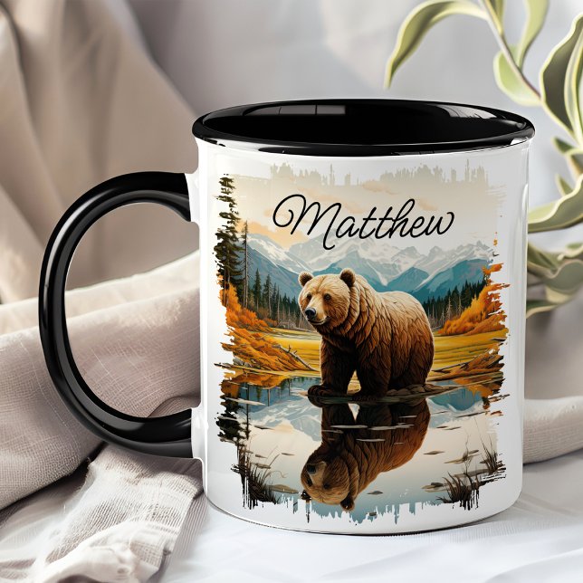 Brown Grizzly Bear Lake Mountain Reflection Mug (Creator Uploaded)