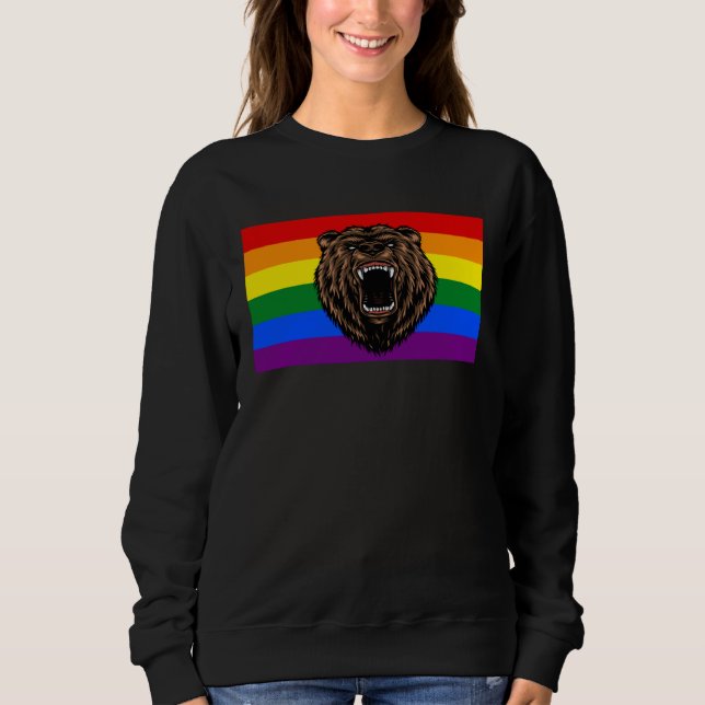 Brown Grizzly Bear Love Gay Pride Flag Wild Forest Sweatshirt (Front)