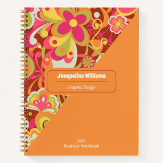 Brown Groovy 60s 70s Floral Swirls II Notebook