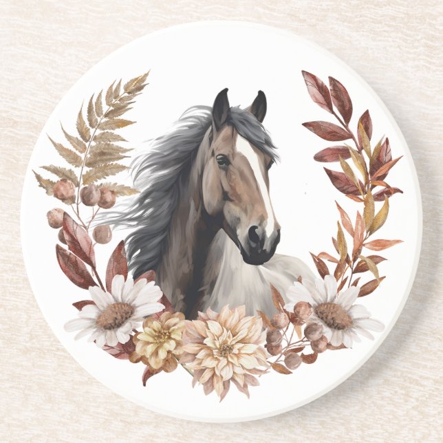 Brown Grulla Horse Autumn Wreath Coaster (Front)