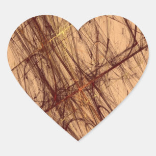 Brown Grunge Abstract Fractal Heart Sticker