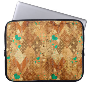 Brown grunge quilt patchwork pattern with stars an laptop sleeve