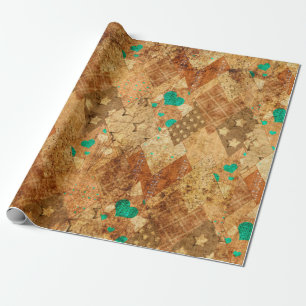 Brown grunge quilt patchwork pattern with stars an wrapping paper