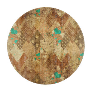 Brown Grunge Quilt Stars Hearts Cutting Board