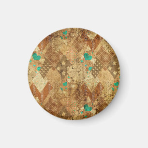 Brown Grunge Quilt Stars Hearts Magnet