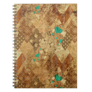 Brown Grunge Quilt Stars Hearts Notebook