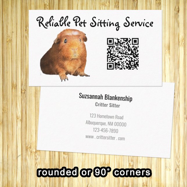 Brown Guinea Pig Photo & QR Code Pet Care  Business Card (Personalize with your business details and use the QR code  to send customers to a vital  link. )