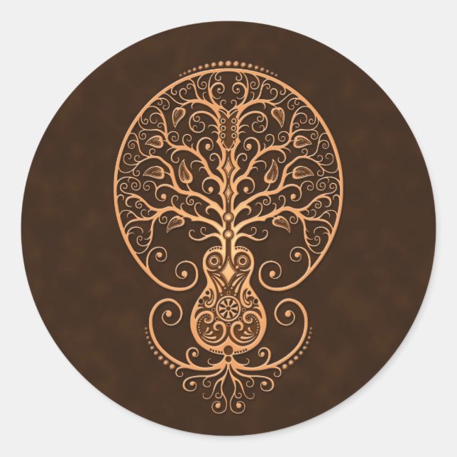 Brown Guitar Tree of Life Classic Round Sticker (Front)