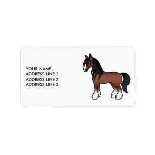 Brown Gypsy Vanner Clydesdale Cartoon Horse & Text Label