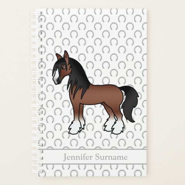 Brown Gypsy Vanner Clydesdale Horse & Custom Text Planner (Front)