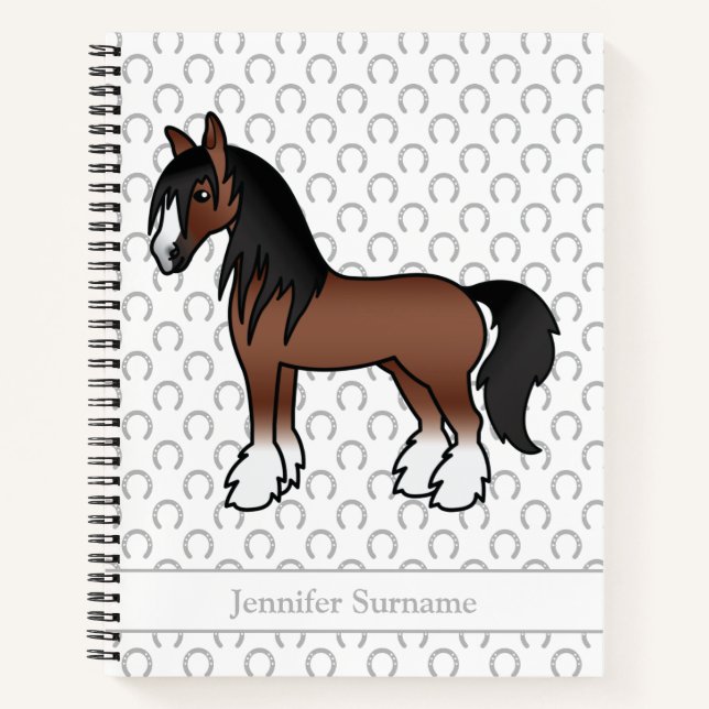 Brown Gypsy Vanner Clydesdale Horse & Text Notebook (Front)