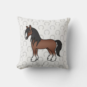 Brown Gypsy Vanner / Shire / Clydesdale Horse Cushion