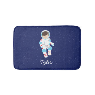 Brown Hair Astronaut in Space Bath Mat