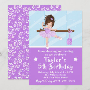 Brown Hair Ballerina in Purple Tutu Birthday Invit Invitation