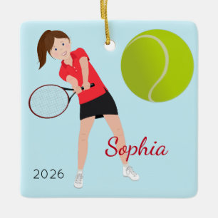 Brown Hair Blue Eyes Tennis Player Ceramic Ornament