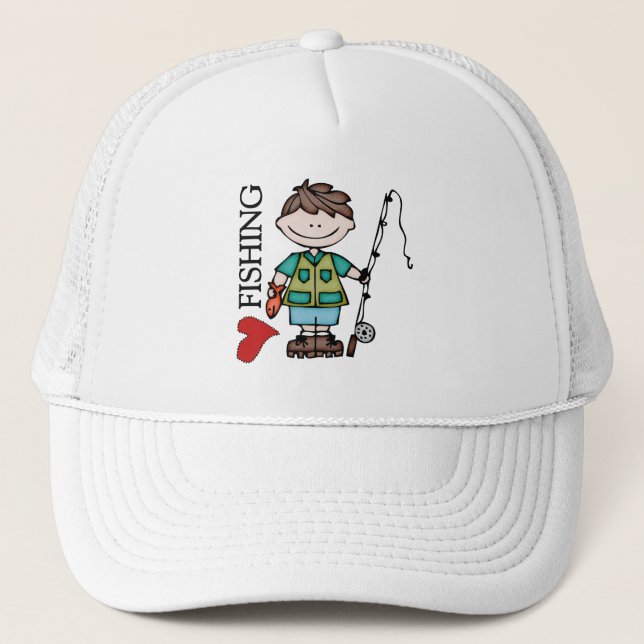 Brown Hair Boy I Love Fishing Trucker Hat (Front)