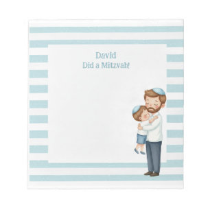 Brown Hair Dad & Son Hug Personalised Mitzvah Notepad