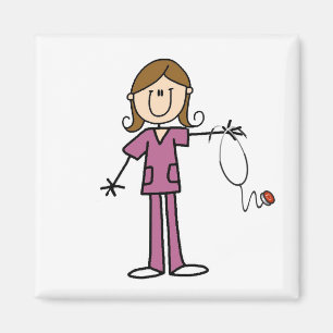 Brown Hair Female Stick Figure Nurse Magnet