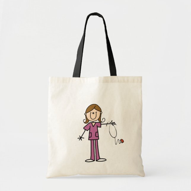 Brown Hair Female Stick Figure Nurse Tote Bag (Front)