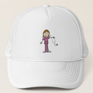 Brown Hair Female Stick Figure Nurse Trucker Hat