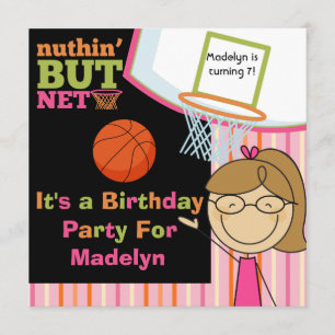 Brown Hair Girl Basketball Birthday Invite