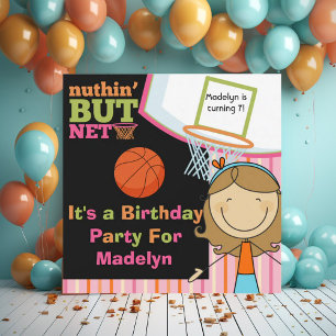 Brown Hair Girl Basketball Birthday Invite