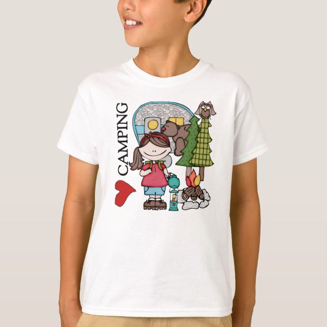 Brown Hair Girl I Love Camping T-Shirt (Front)