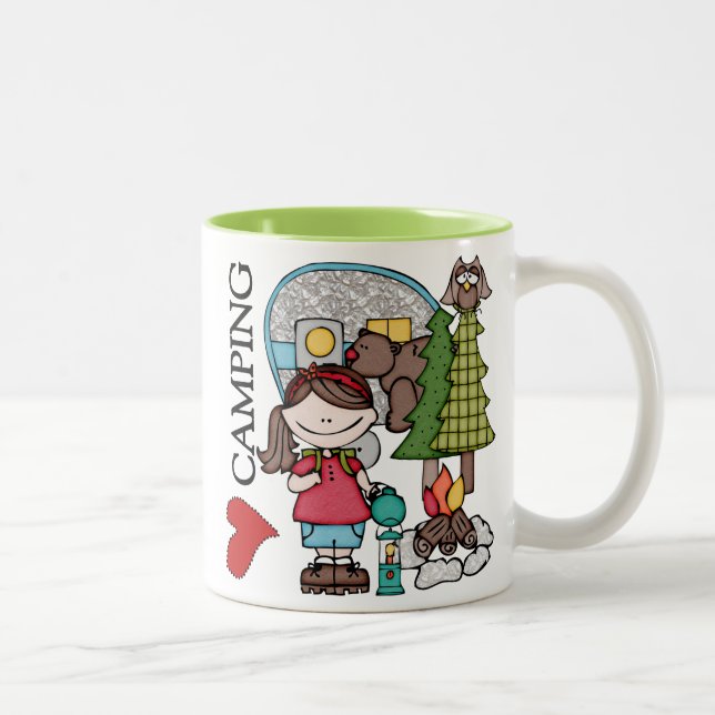 Brown Hair Girl I Love Camping Two-Tone Coffee Mug (Right)