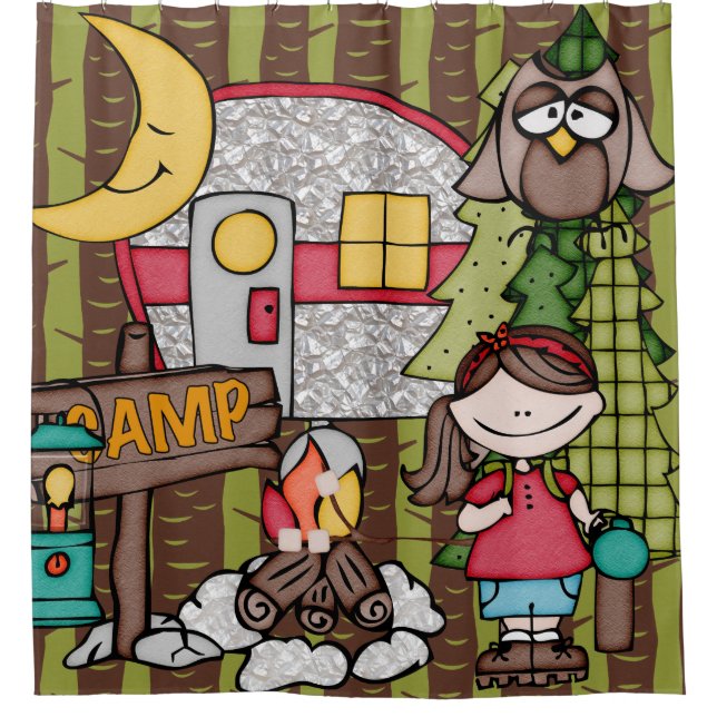 Brown Hair Girl Outdoors Camping Vacation Shower Curtain (Front)