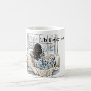 Brown Hair Girl Window Christmas Coffee Mug