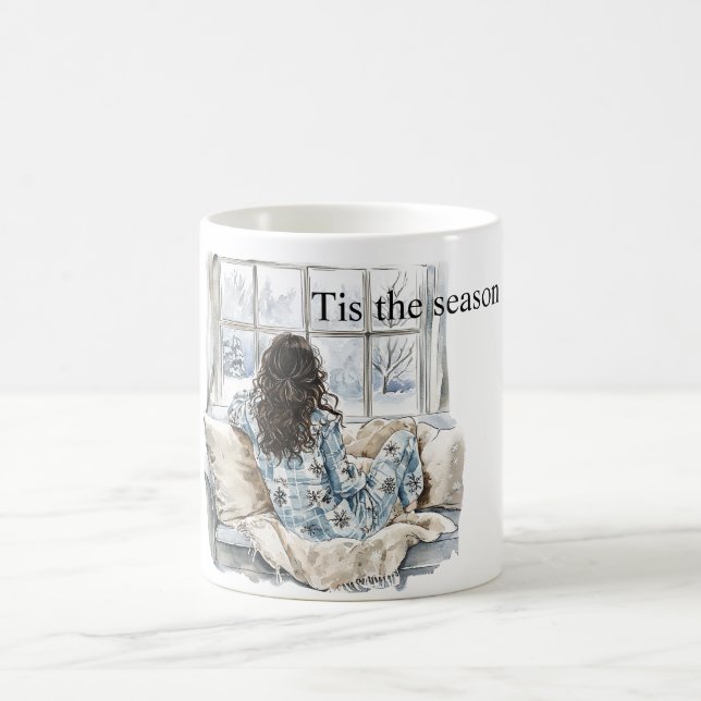 Brown Hair Girl Window Christmas Coffee Mug (Center)