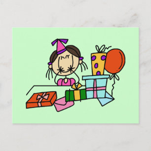 Brown Hair Girl With Birthday Gifts T-shirts Postcard