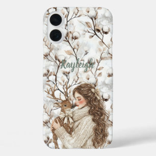 Brown Hair Girl with Deer   iPhone 16 Plus Case
