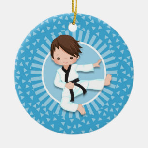 Brown Hair Karate Boy Judo Martial Arts Ceramic Ornament