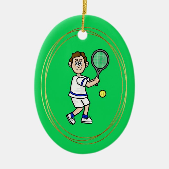 Brown Hair Male Tennis Player Christmas Ornament (Front)