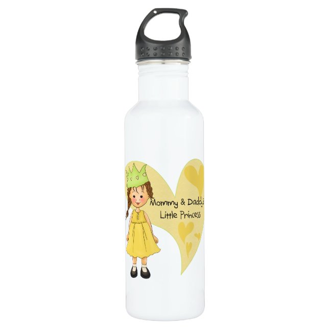 Brown Hair Mummy and Daddy's Princess 710 Ml Water Bottle (Front)
