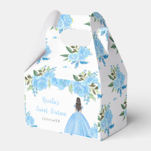 Brown Hair Princess Blue Floral Sweet Sixteen Favour Box
