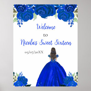 Brown Hair Princess Blue Sweet Sixteen Welcome Poster