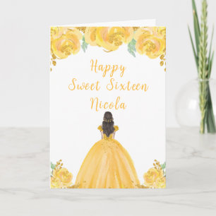 Brown Hair Princess Gold Sweet Sixteen  Card
