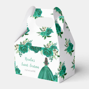 Brown Hair Princess Green Floral Sweet Sixteen Favour Box