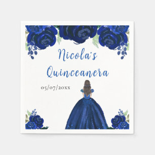 Brown Hair Princess Navy Floral Quinceanera Napkin