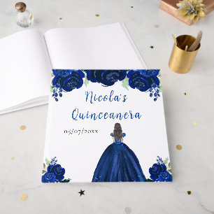 Brown Hair Princess Navy Quinceanera Guest Book