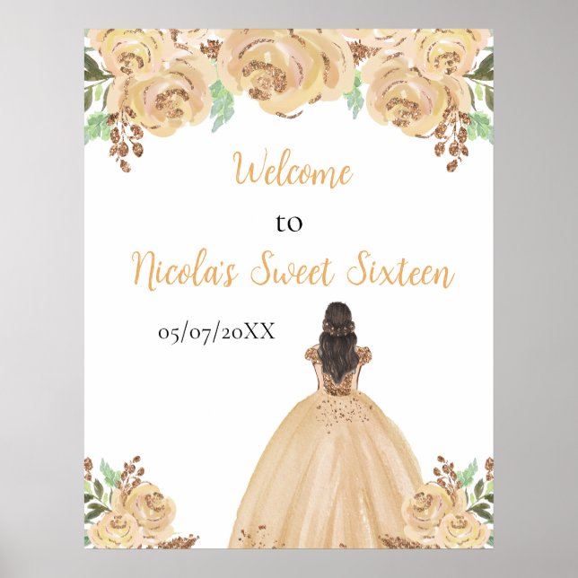Brown Hair Princess Peach Sweet Sixteen Welcome Poster (Front)