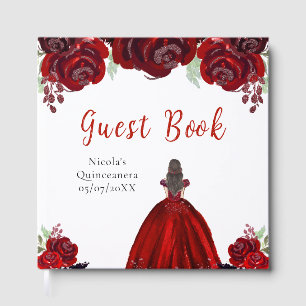 Brown Hair Princess Red Quinceanera Guest Book