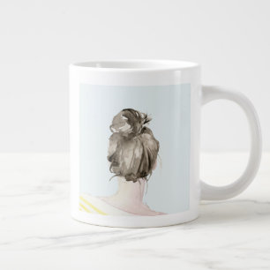 Brown Hair Top Knot Bun Large Coffee Mug