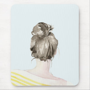 Brown Hair Top Knot Bun Mouse Pad